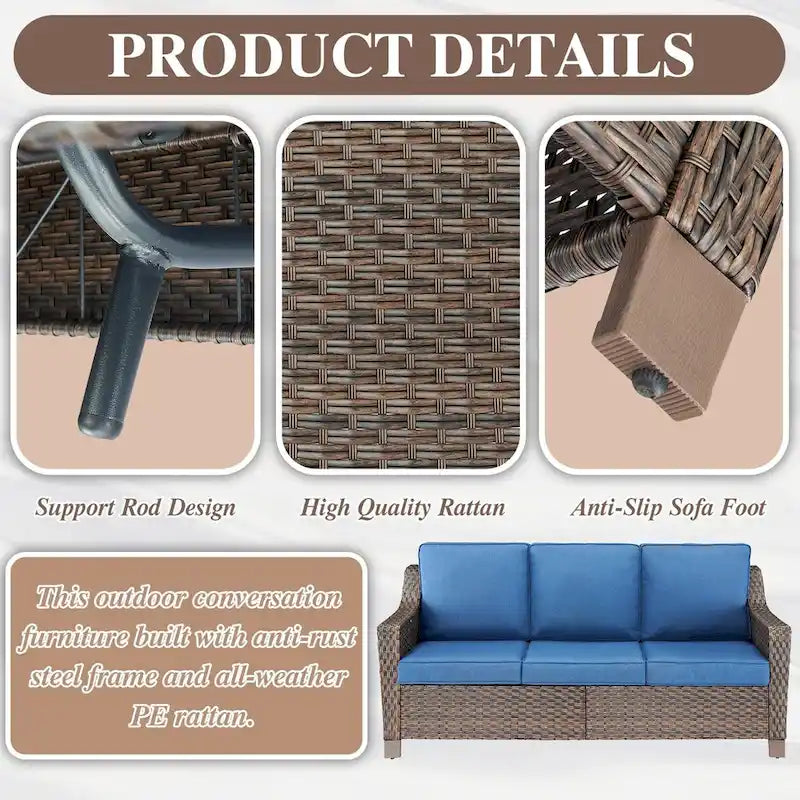 Outdoor Swivel Rocking Chair Conversation Set - Brown