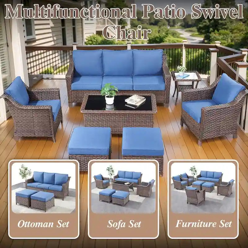 Outdoor Swivel Rocking Chair Conversation Set - Brown