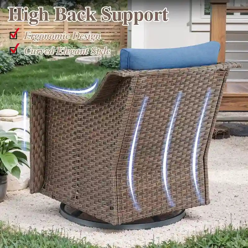 Outdoor Swivel Rocking Chair Conversation Set - Brown