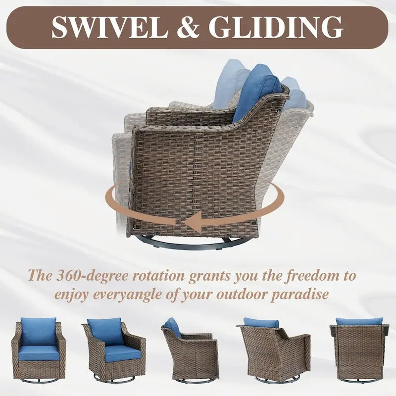 Outdoor Swivel Rocking Chair Conversation Set - Brown