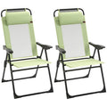 Folding Patio Chairs Set of 2, Outdoor Deck Chair with Adjustable Sling Back, Camping Chair with Removable Headrest for Garden