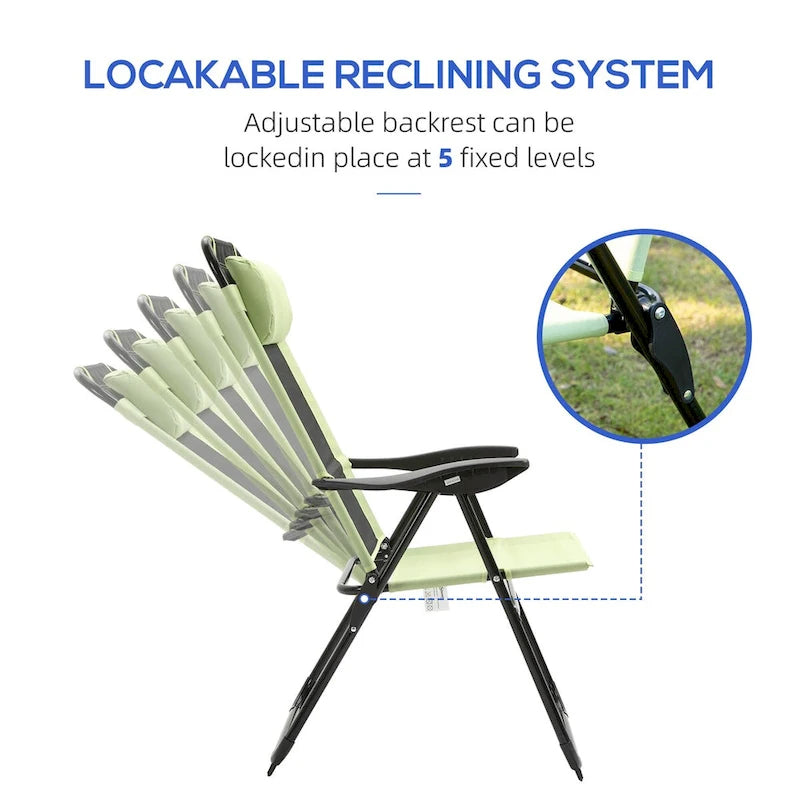 Folding Patio Chairs Set of 2, Outdoor Deck Chair with Adjustable Sling Back, Camping Chair with Removable Headrest for Garden