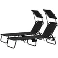 2-Piece Outdoor Folding Pool Lounge Chairs & Tanning Chairs with Canopy Shade, Reclining Back, Steel Frame and Side Pocket