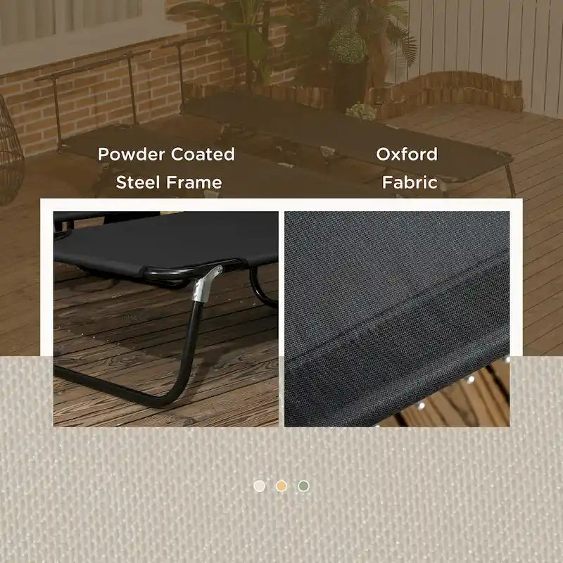 2-Piece Outdoor Folding Pool Lounge Chairs & Tanning Chairs with Canopy Shade, Reclining Back, Steel Frame and Side Pocket