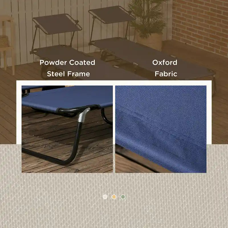 2-Piece Outdoor Folding Pool Lounge Chairs & Tanning Chairs with Canopy Shade, Reclining Back, Steel Frame and Side Pocket