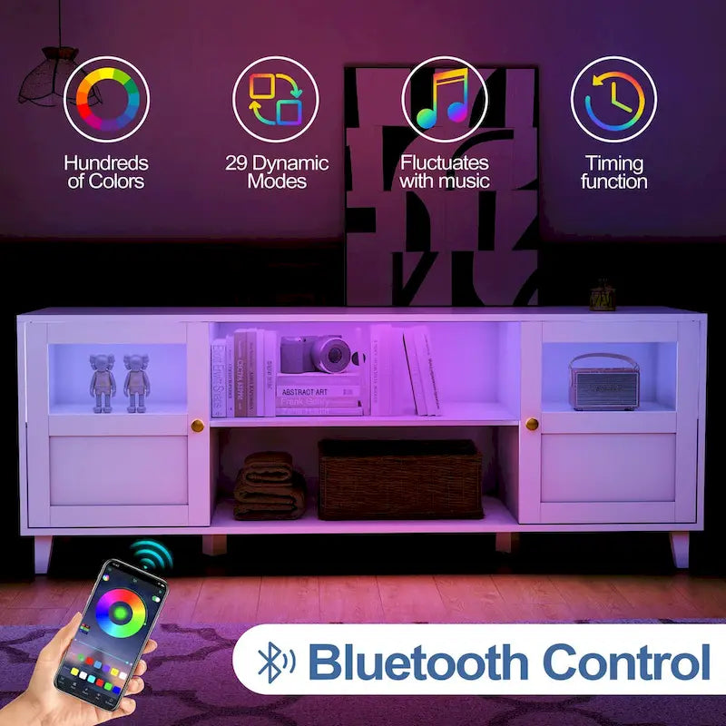 TV Stand Enterteinment Center Console with LED Lights - 59.7 in W * 22.6 in H * 16.1 in D