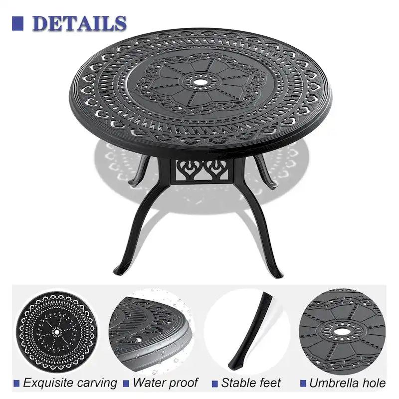 5-Pc Aluminum Patio Set , 5 x Armchairs with Cushions In Random Colors with 1 With Umbrella Hole Table