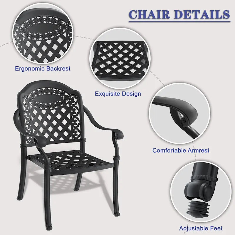 5-Pc Aluminum Patio Set , 5 x Armchairs with Cushions In Random Colors with 1 With Umbrella Hole Table