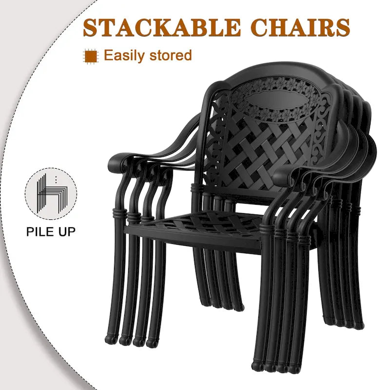 5-Pc Aluminum Patio Set , 5 x Armchairs with Cushions In Random Colors with 1 With Umbrella Hole Table