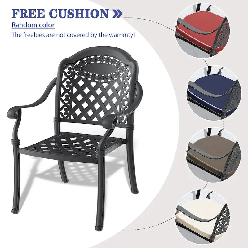 5-Pc Aluminum Patio Set , 5 x Armchairs with Cushions In Random Colors with 1 With Umbrella Hole Table