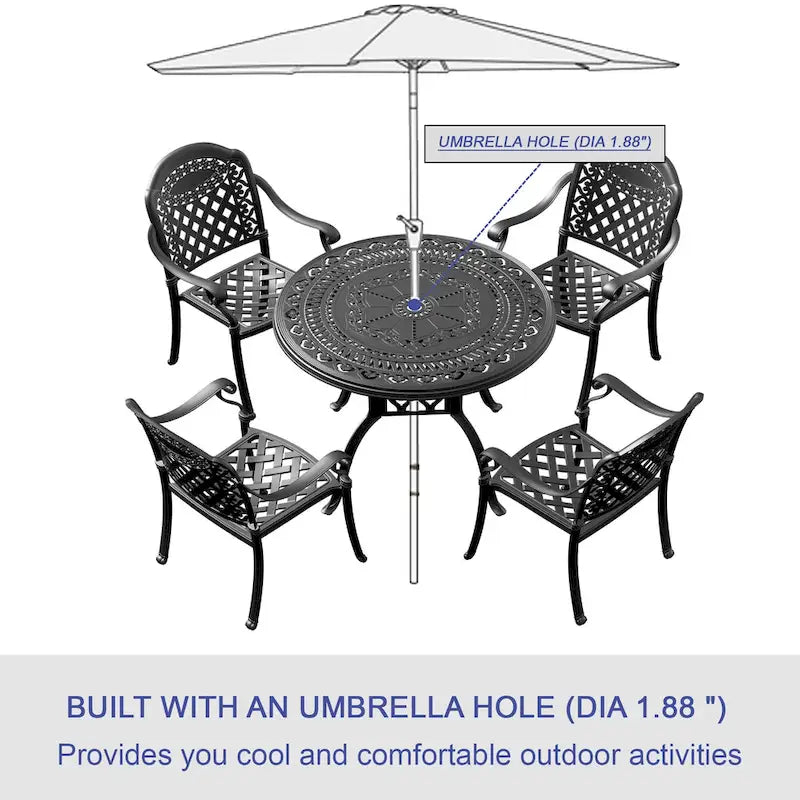 5-Pc Aluminum Patio Set , 5 x Armchairs with Cushions In Random Colors with 1 With Umbrella Hole Table