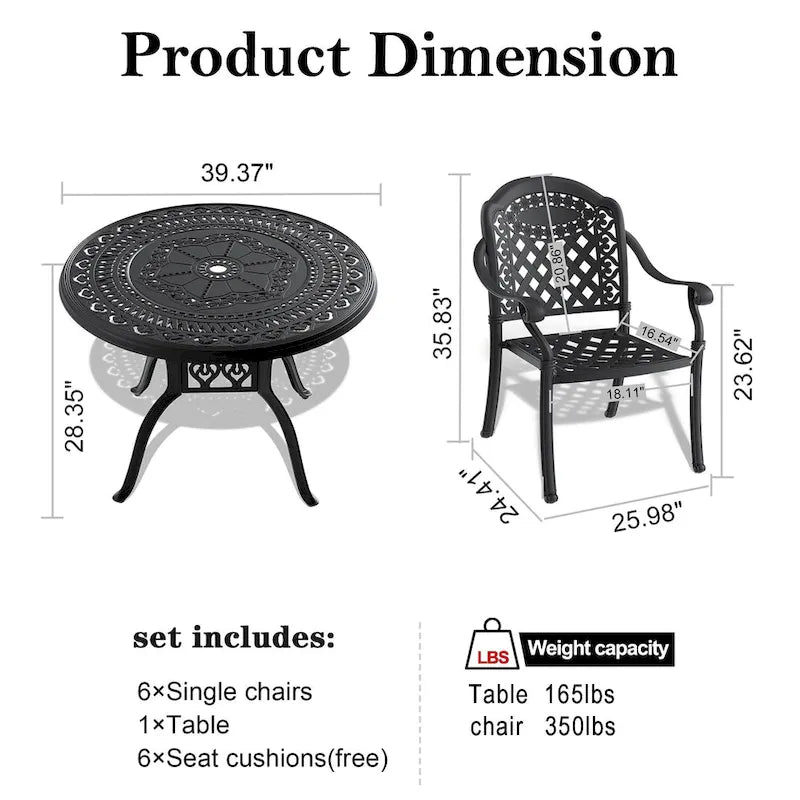 5-Pc Aluminum Patio Set , 5 x Armchairs with Cushions In Random Colors with 1 With Umbrella Hole Table