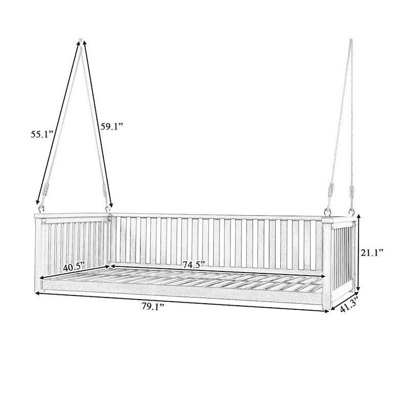 Patio Minimalist Twin Size Garden Swing with Ropes, Safe Sloped Design