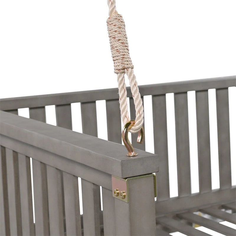 Patio Minimalist Twin Size Garden Swing with Ropes, Safe Sloped Design