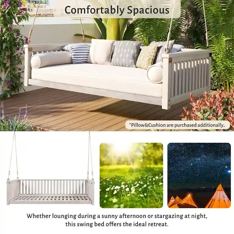 Patio Minimalist Twin Size Garden Swing with Ropes, Safe Sloped Design