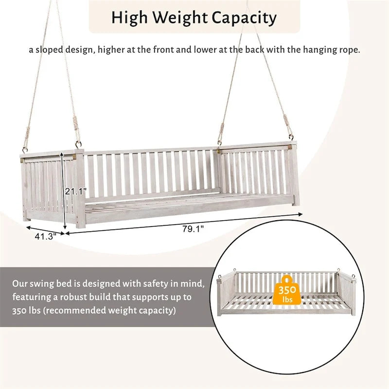 Patio Minimalist Twin Size Garden Swing with Ropes, Safe Sloped Design