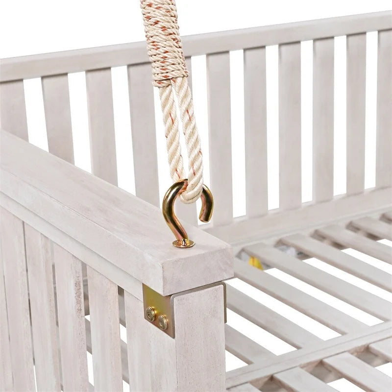 Patio Minimalist Twin Size Garden Swing with Ropes, Safe Sloped Design