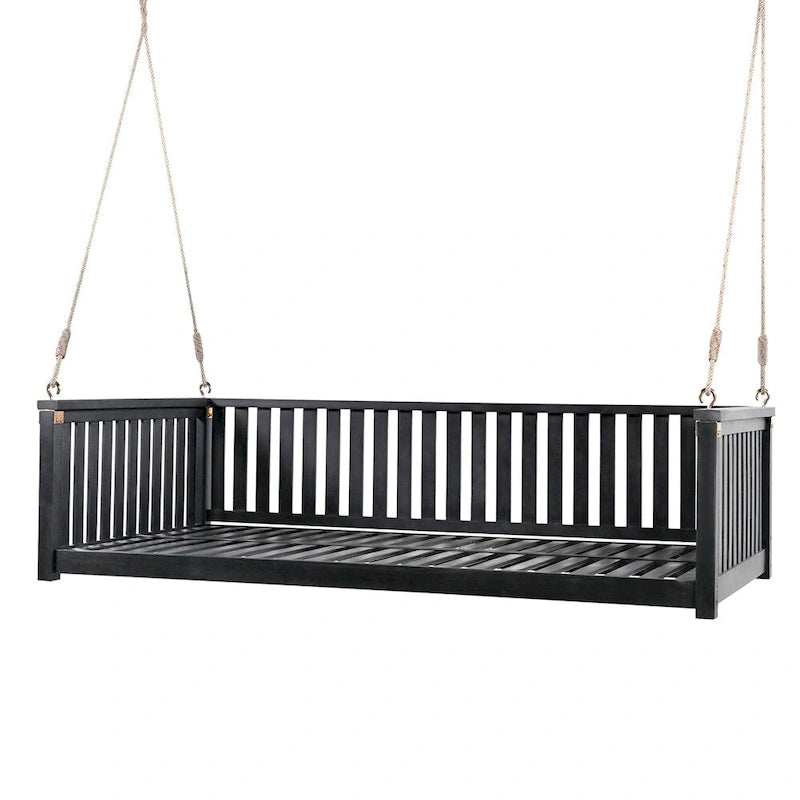 Patio Minimalist Twin Size Garden Swing with Ropes, Safe Sloped Design