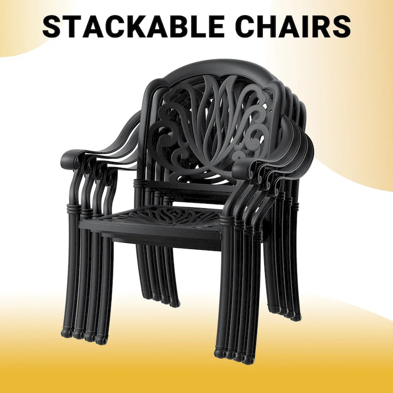 3/5-Piece Cast Aluminum Outdoor Dining Set with 39.37 in. Round Table and Random Color Seat Cushions