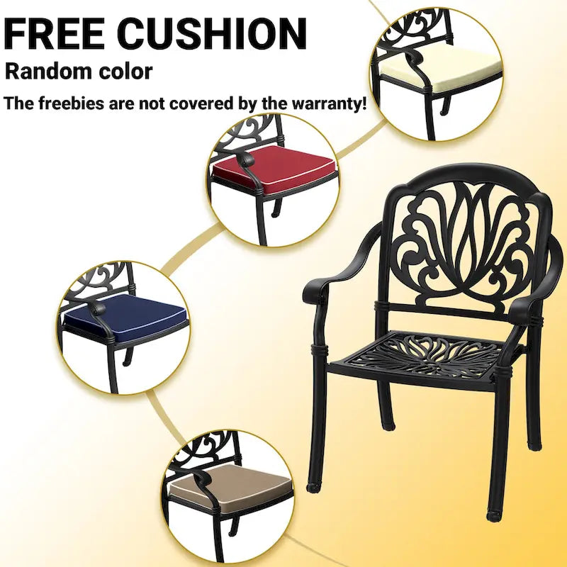 3/5-Piece Cast Aluminum Outdoor Dining Set with 39.37 in. Round Table and Random Color Seat Cushions