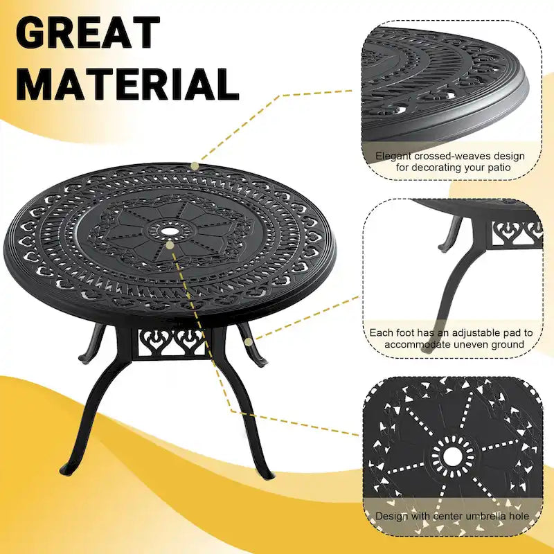 3/5-Piece Cast Aluminum Outdoor Dining Set with 39.37 in. Round Table and Random Color Seat Cushions