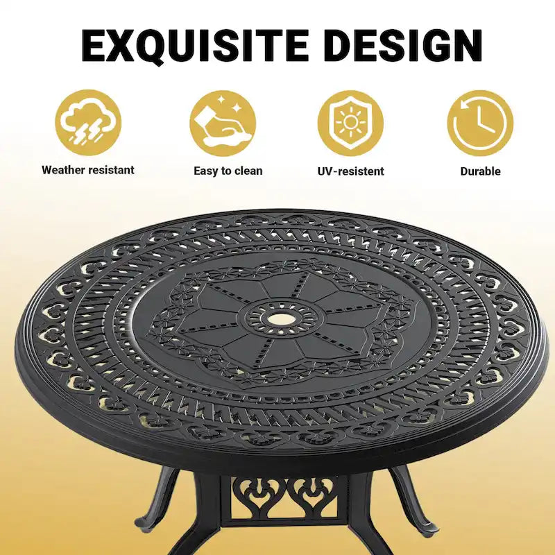 3/5-Piece Cast Aluminum Outdoor Dining Set with 39.37 in. Round Table and Random Color Seat Cushions