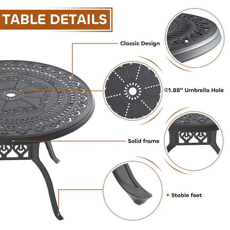 3/5-Piece Cast Aluminum Outdoor Dining Set with 39.37 in. Round Table and Random Color Seat Cushions