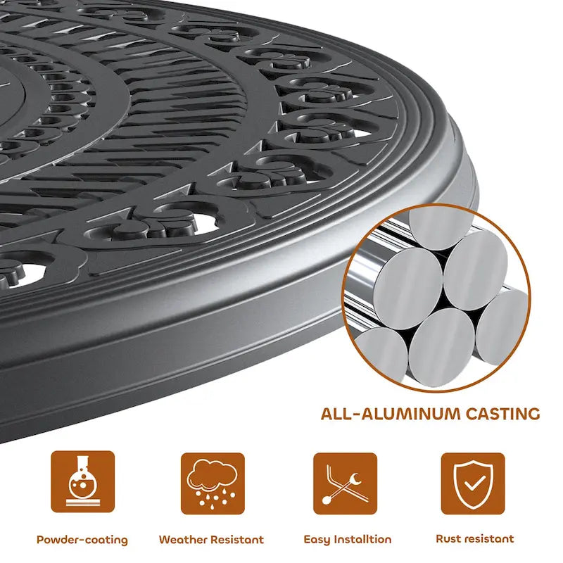 3/5-Piece Cast Aluminum Outdoor Dining Set with 39.37 in. Round Table and Random Color Seat Cushions