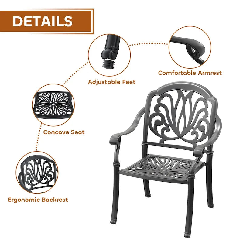 3/5-Piece Cast Aluminum Outdoor Dining Set with 39.37 in. Round Table and Random Color Seat Cushions