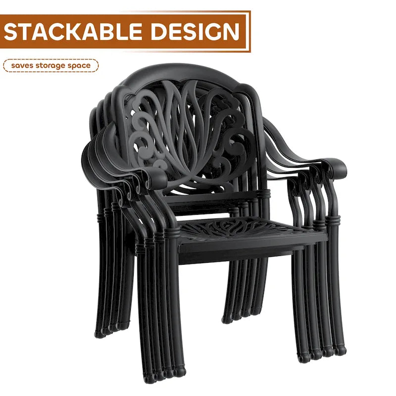 3/5-Piece Cast Aluminum Outdoor Dining Set with 39.37 in. Round Table and Random Color Seat Cushions