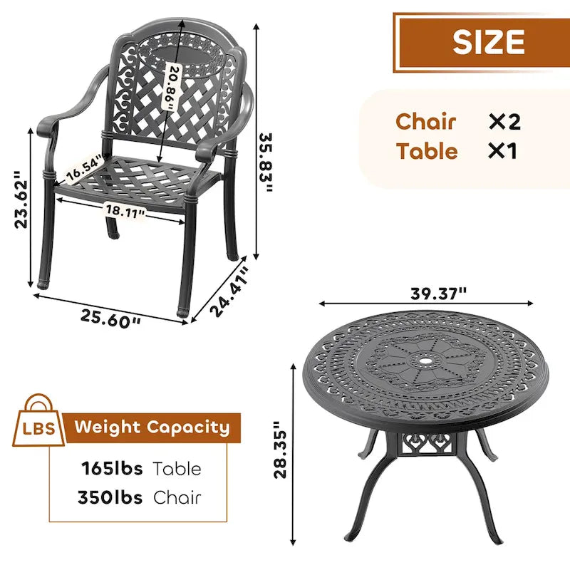 3/5-Piece Cast Aluminum Outdoor Dining Set with 39.37 in. Round Table and Random Color Seat Cushions