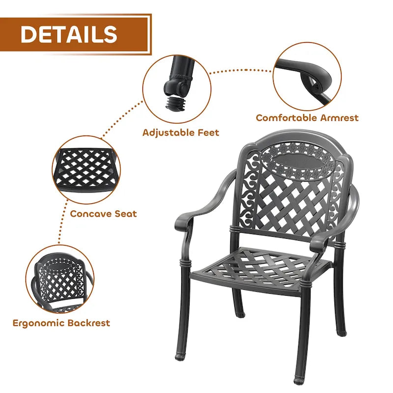 3/5-Piece Cast Aluminum Outdoor Dining Set with 39.37 in. Round Table and Random Color Seat Cushions