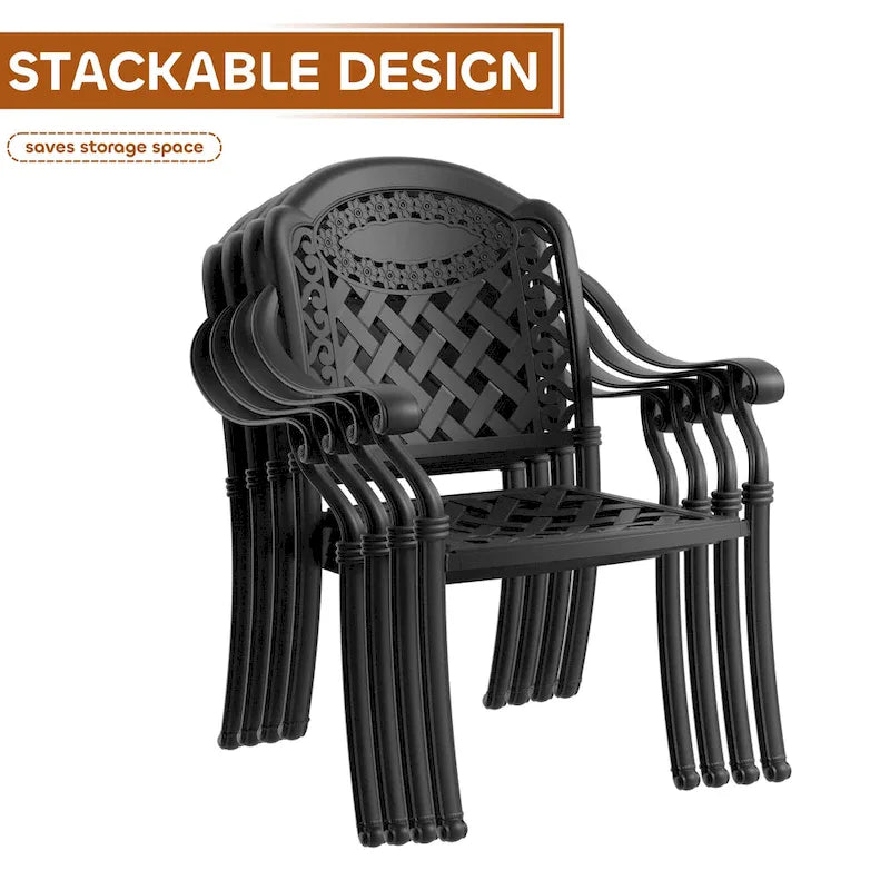 3/5-Piece Cast Aluminum Outdoor Dining Set with 39.37 in. Round Table and Random Color Seat Cushions