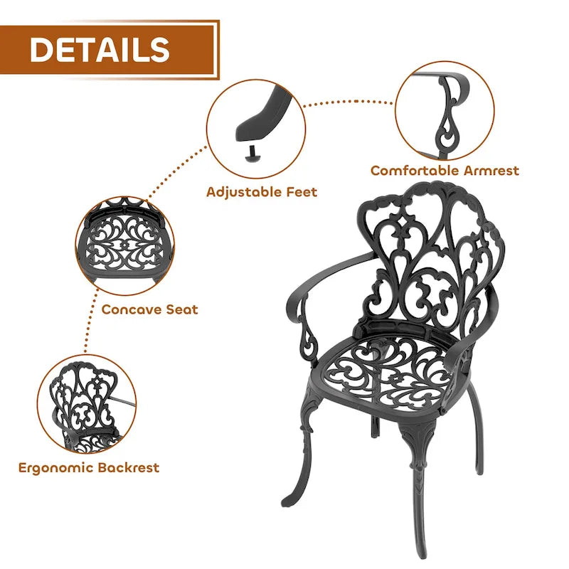 3/5-Piece Cast Aluminum Outdoor Dining Set with 39.37 in. Round Table and Random Color Seat Cushions