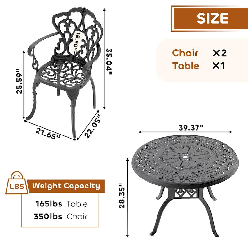 3/5-Piece Cast Aluminum Outdoor Dining Set with 39.37 in. Round Table and Random Color Seat Cushions