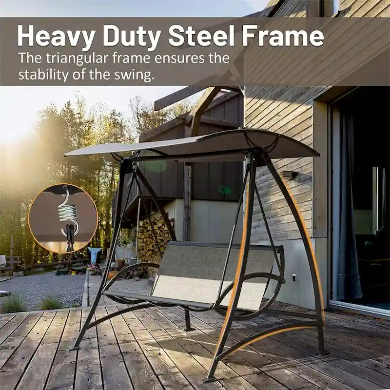 Outdoor Porch Swing with Adjustable Canopy and Durable Steel Frame, Patio Swing Glider