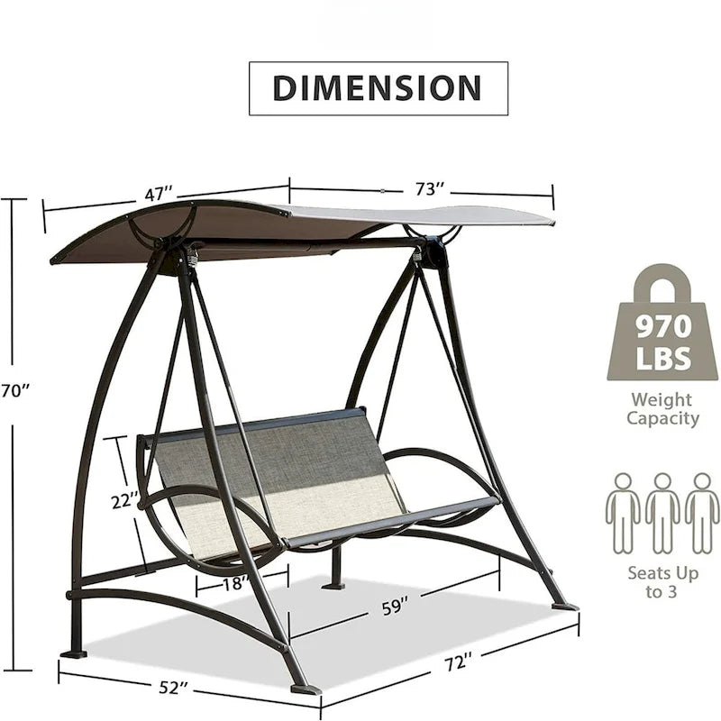 Outdoor Porch Swing with Adjustable Canopy and Durable Steel Frame, Patio Swing Glider