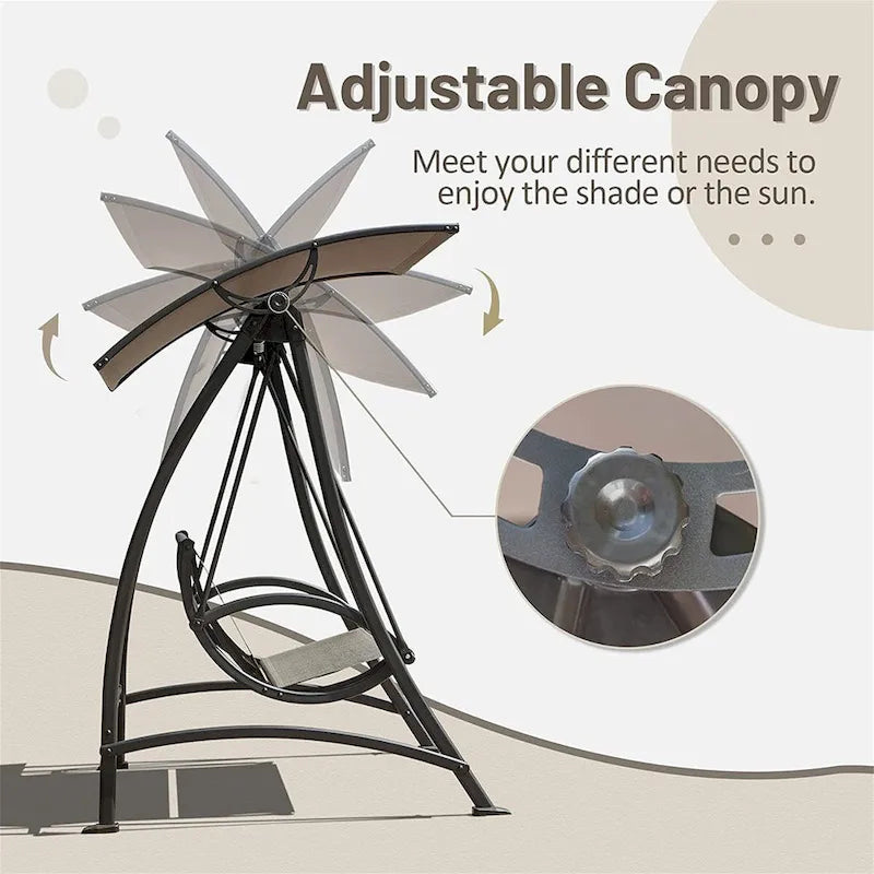 Outdoor Porch Swing with Adjustable Canopy and Durable Steel Frame, Patio Swing Glider