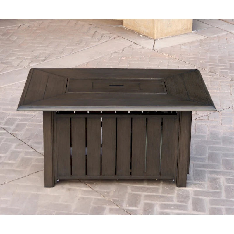 Brooklyn 4-Piece Patio Conversation Set with Cushions and 32 x 50  Rectangular Propane Fire Pit Coffee Table