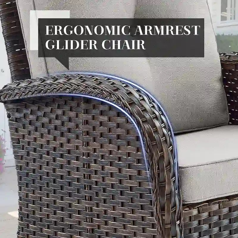 Outdoor Swivel Chairs with Rattan Side Table - Brown