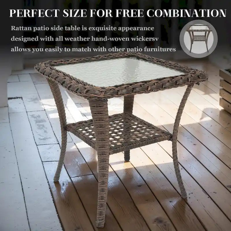Outdoor Swivel Chairs with Rattan Side Table - Brown