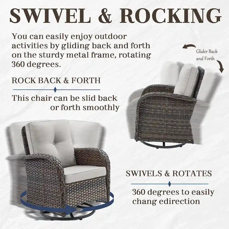 Outdoor Swivel Chairs with Rattan Side Table - Brown