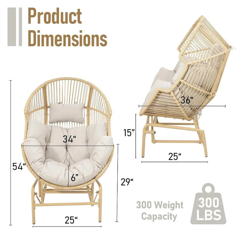 Patio Glider Egg Chair with Ottoman - Yellow