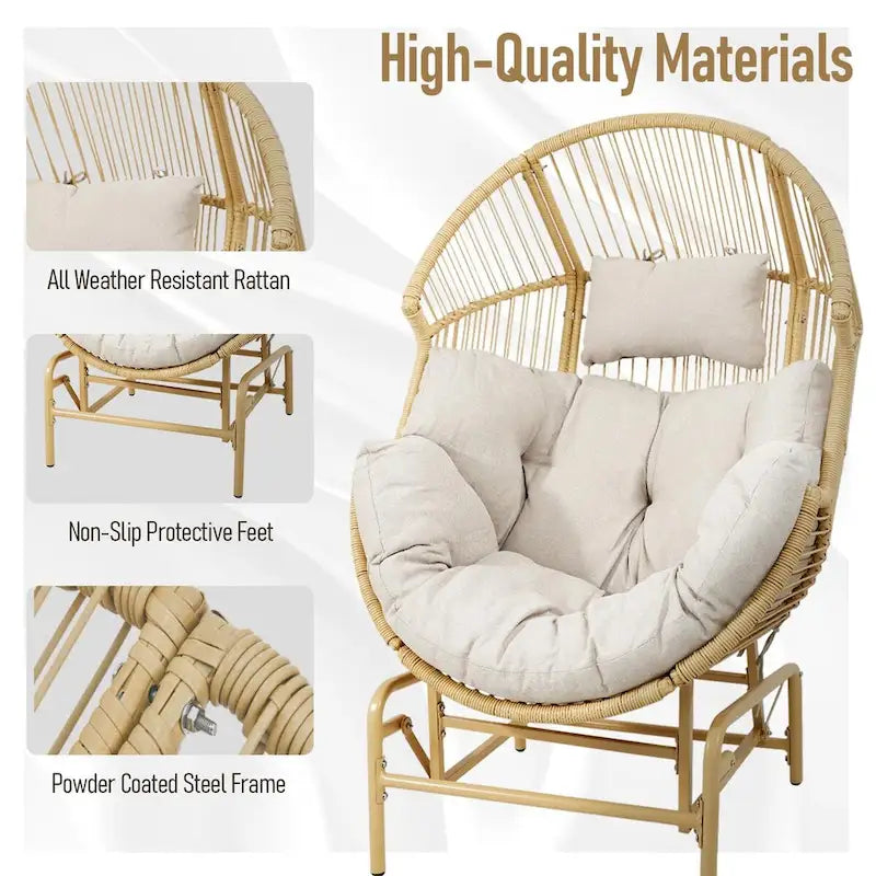 Patio Glider Egg Chair with Ottoman - Yellow