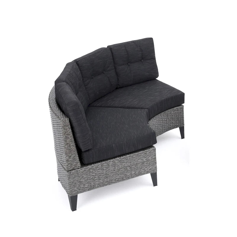 Navagio Outdoor Wicker Curved Single Sofa Chair (Set of 2) with Cushions by Christopher Knight Home
