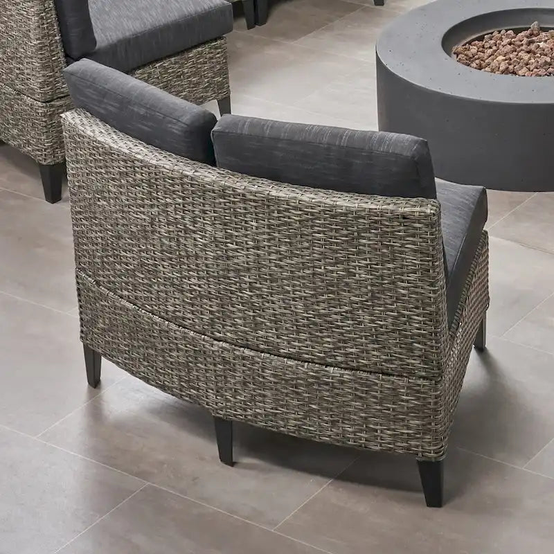 Navagio Outdoor Wicker Curved Single Sofa Chair (Set of 2) with Cushions by Christopher Knight Home