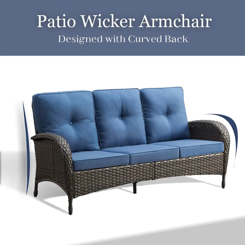 Patio Sofa 3 Seat Sofa Deep Seating - Brown