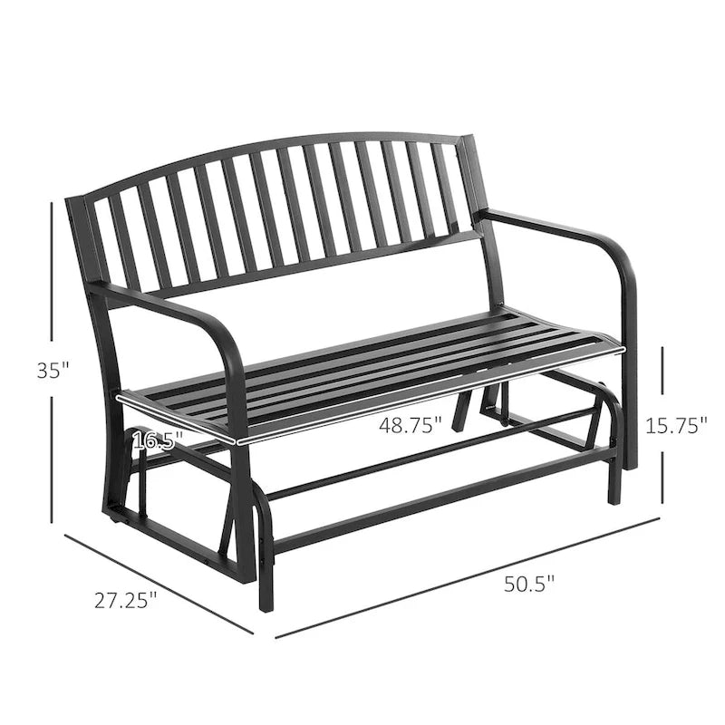 Outdoor Glider Bench, with Armrests, Slatted Seat & Backrest, Loveseat with Power Coated Steel Frame