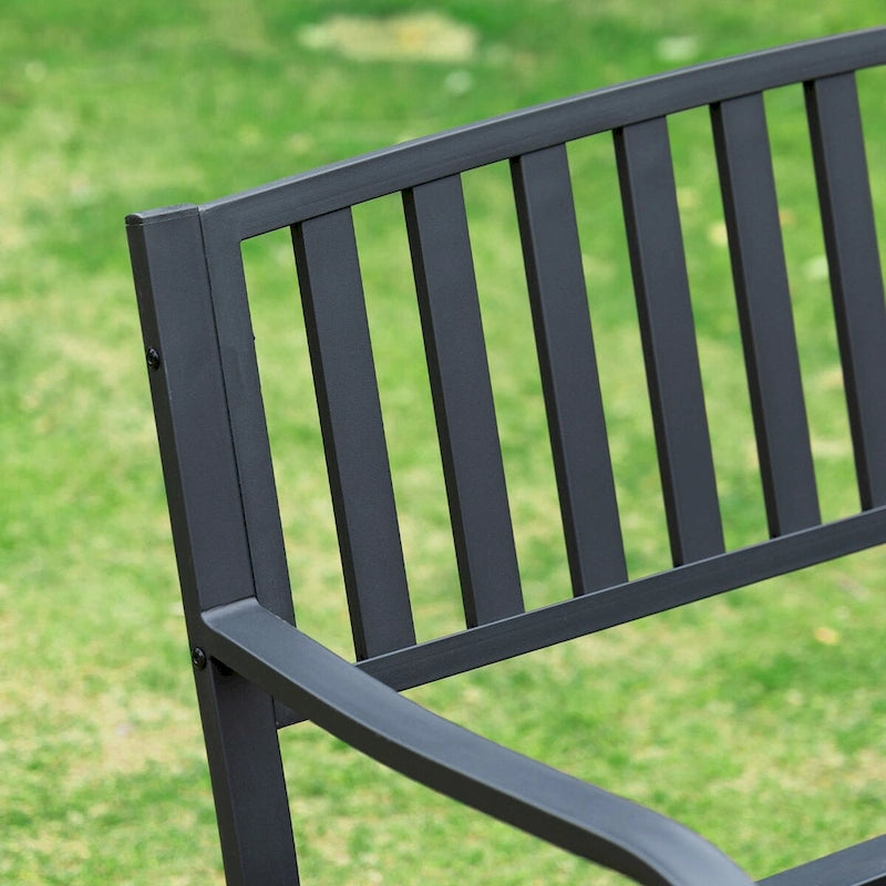 Outdoor Glider Bench, with Armrests, Slatted Seat & Backrest, Loveseat with Power Coated Steel Frame