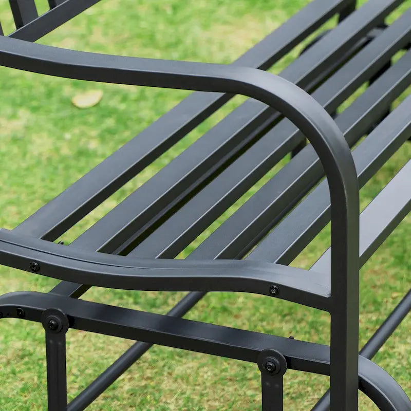 Outdoor Glider Bench, with Armrests, Slatted Seat & Backrest, Loveseat with Power Coated Steel Frame